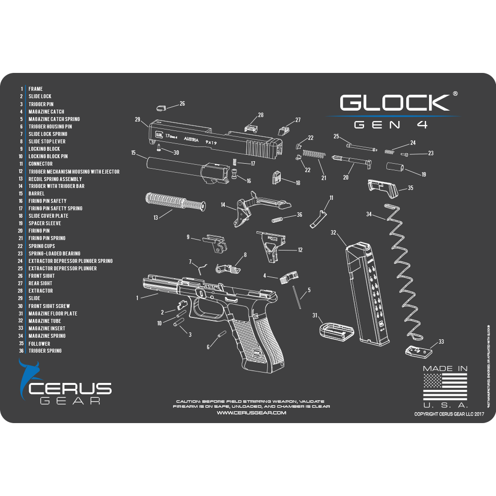 Glock Gen 4 schematic promat grey or coyote brown