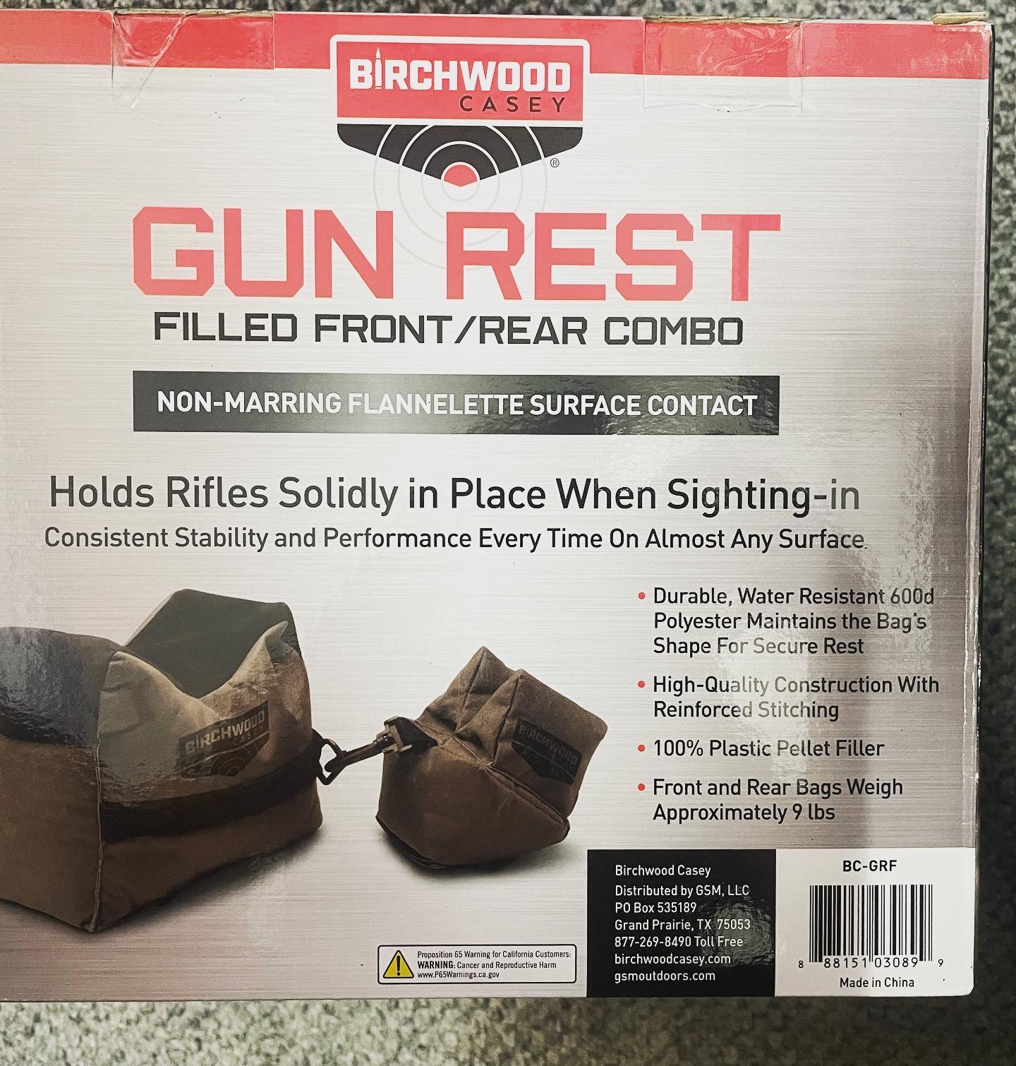 Gun Rest bags front and rear filled Birchwood Casey
