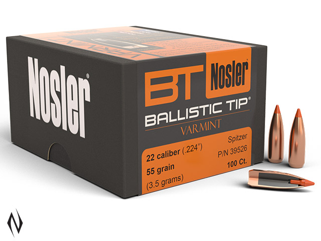 Nosler 224 55gr Ballistic Tip projectiles 22cal 100 pack